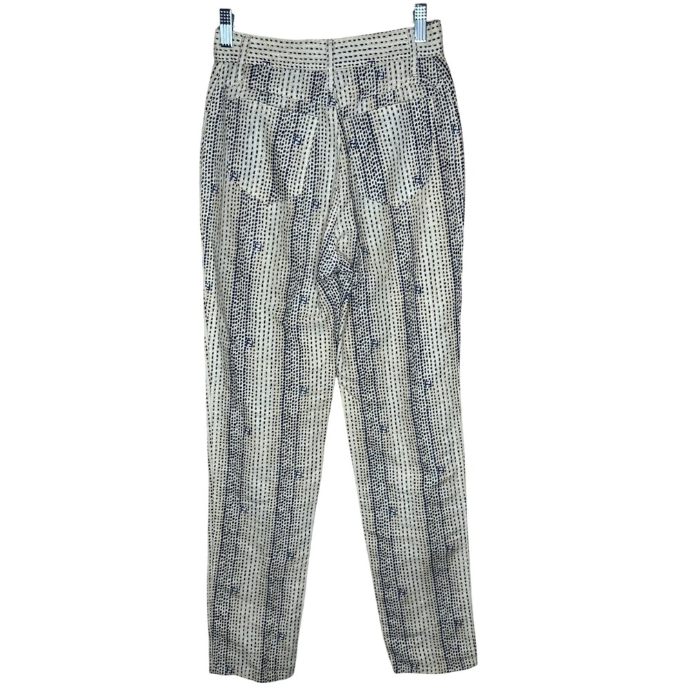 Fendi Jeans Roma Amor Italy Pants Cream Blue Dotted‎ Print linen Blend Size 27 - Picture 2 of 9